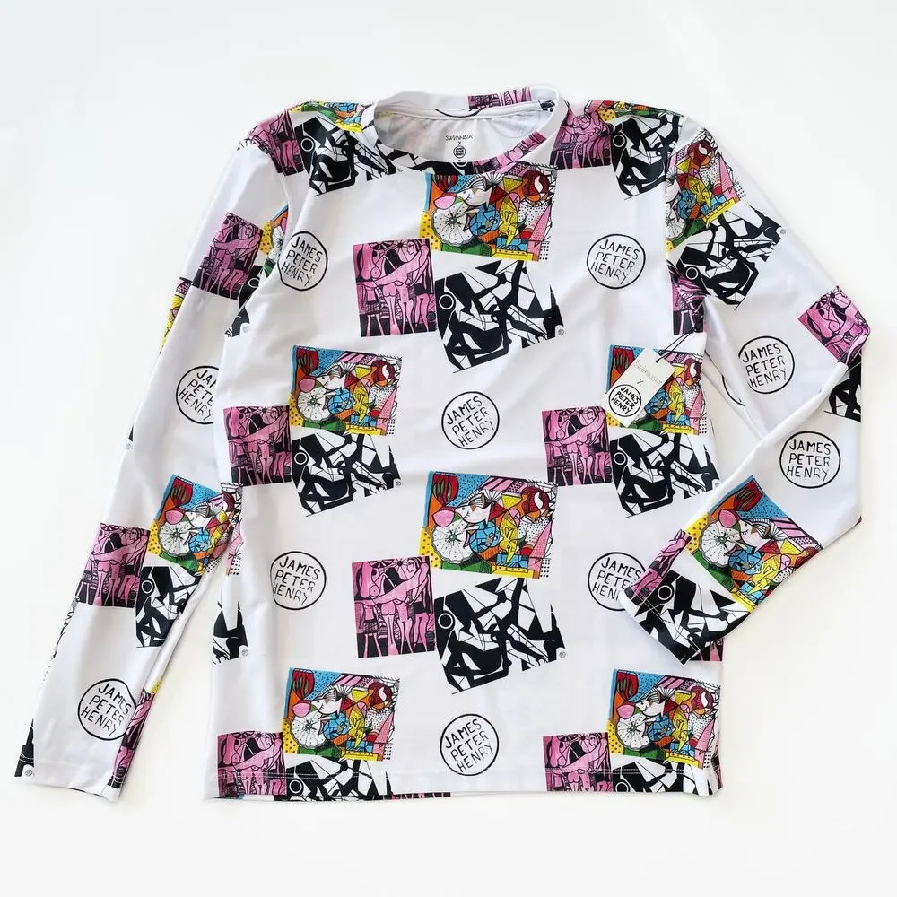 NWT Swiminista James Peter Henry Good Vibes Long Sleeve Rashguard Top Mens M